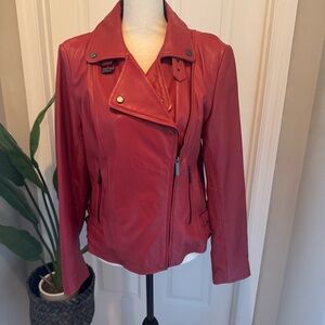 Victoria's Secret Vibrant Red Leather Jacket Size L.  NWOT